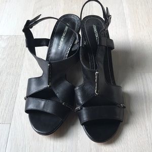 Johnston Murphy Black Vero Cuoio Wedge Sandal 9M